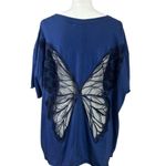 Free People  X Tricia Fix Oversized Boxy Cutout Sheer Butterfly Tee Navy Large Photo 0