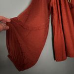 Knox Rose Womens L Brown Peasant Blouse V Neck Tassel Long Sleeve Boho Raglan. Photo 5