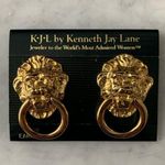 Kenneth Jay Lane Lions Head Door Knocker Clip On Earrings Gold Tone New Photo 0