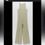 ZARA Light green pleated ribbed long jumpsuit size large Photo 3