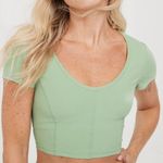 Aerie Goals Ribbed V-Neck T-Shirt Cropped Green Women’s Size XXL Sports Bra Photo 0