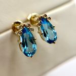 NWOT 9K Yellow Solid Gold 2.825ct Blue Topaz Pear Cut/0.04ct Diamonds Earrings Photo 0