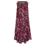 Cynthia Rowley  M Smocked Button Front Maxi Skirt Floral Front Slit Gypsy Peasant Photo 4