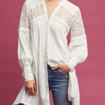 Anthropologie Feather Bone Lucille White Long High-Low Crochet Button Front Top Photo 8
