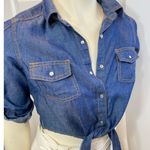 Truth NYC Tie Front Denim Cropped Top with Adjustable Sleeves Photo 11