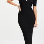 Good American  Black Ribbed Short Sleeve Polo Stretch Knit Sweater Midi Dress Photo 0