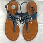 Kate Spade Carolina Sandal Sz 7.5 Navy Blue Toe Post Slingback Flats Photo 9