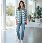 Lauren James  Pink Green Plaid Boyfriend Flannel Shirt Medium EUC Photo 13