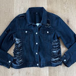 Missguided  Denim Jacket Ripped Sequins Size 6 Black Silver Photo 0