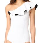 Mouille White Black Flounce One‎ Shoulder One Piece Swimsuit NWOT Size US 10 Photo 0