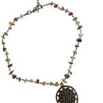 Vintage Gemstone Tibetan Buddhist Sanskrit Bronze Pendant Necklace Photo 5