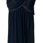 Adrianna Papell Boutique Elegant Satin Black Beaded One-Shoulder Babydoll Dress Photo 0