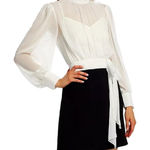 Cinq à Sept $495  Holiday Elena White Black Sheer Blouson Mini Dress Sz 2 NEW‎ Photo 0