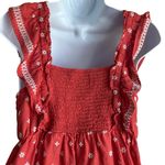 Old Navy Y2K Women Top M Orange Embroidered Flowers Smocked Back Boho Cottage Photo 2