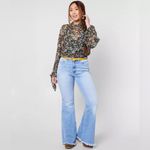 Free People All Dolled Up Mesh Long Sleeve Cropped Floral Top Blouse Green Small Photo 2