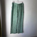 Nanushka Tabbie Green Metallic Crinkled Viscose Wide Leg Plisse Crepe Trousers L Size L Photo 8