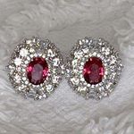 Sparkly Earrings • Garnet • Cubic Zirconia Silver Photo 0
