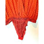Free People Intimately Makin’ Wave Bodysuit S Orange Polka Dots Deep V-Neck Boho Photo 4