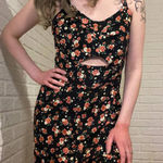 Farm Rio Retro Ditsy Floral Pin up Style Wide Leg Jumpsuit, Black, Size 6 Photo 4