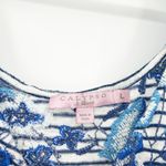 Calypso St. Barth Beachy Coastal Striped Embroidered Floral 100% Linen Tank Top L Photo 4