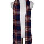 D&Y Softer Than Cashmere Plaid Scarf Red Blue Pastel Fringe 64 x 12 Acrylic Photo 0