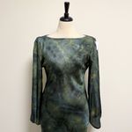 Podur Green Emerald Sea Satin Long Bell Sleeve Maxi Dress UK 16 US 12 NWOT Photo 1