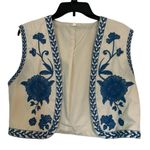 Amazon Like Zara Vest  Cream Blue Floral Embroidered Bohemian Western Vest Size M-L Photo 0