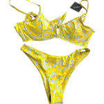 Zaful Floral V-Wire High Cut Bikini Yellow NWT Sz 4 Photo 0