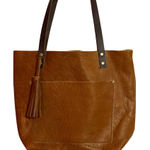 Portland Leather Classic Tote Bag Pebbled Nutmeg w Tassel Charm Brown Photo 0