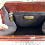 Cole Haan VTG Croc Embossed Leather Top Handle Bag Brown Gold Clasp Retro Chic Photo 5