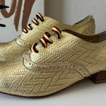 i’alave Metallic Gold Chevron Textured Lace Up Leather Oxford Shoes Size 37‎ Photo 0