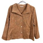 Allison Daley Petite Women's Tan Embroidered Button Front Corduroy Jacket Medium Photo 0