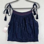 Free People Blue Embroidered Tassel Tank Top Boho Sleeveless Blouse Size L Photo 7