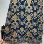 SUNDANCE Anderson Metallic Embroidered Cap Sleeve Shift Dress in Navy/Gold Blue Photo 6