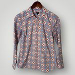 Talbots  Button Down Shirt XS Red Blue Tile Print Cotton Long Sleeve Photo 3