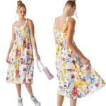 Urban Outfitters Positano Tropical Floral Button Front Midi Dress Large Vacation Photo 1