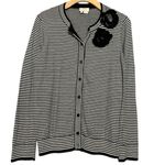 Kate Spade  Women’s Sz M Black White Stripe  Rosette Floral Button Front Cardigan Photo 3