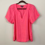 J.Crew  Salmon Pink Flutter Sleeve Linen‎ V Neck Top Size Medium Photo 2