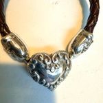 Brighton  Silver Heart Brown Woven Leather Bracelet Photo 3