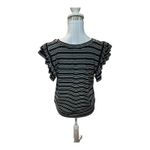 Nicole Miller  Black & White Striped Cap Sleeve Top Size L Photo 1