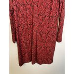 Garnet Hill NWT Red Black Leaf Print Long Sleeve V Neck Button Midi Dress Medium Photo 3