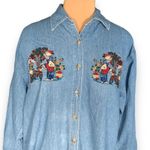 Vintage 90s Chambray Denim Shirt Embroidered Farmhouse Teddy Bears Apples Plus Blue Size undefined Photo 1