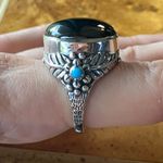 Natural Shungite Sleeping Beauty Turquoise Sterling Silver Cocktail Ring Size 9 Black Photo 1