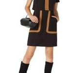 TOCCIN Black & Tan Faux Suede Stretch Hourglass Sheath Mini Dress Size 10 Photo 0