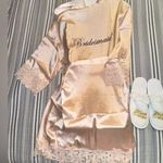 Womens Satin Robe Embroidered Bridesmaid Wedding Party Champagne Gift W Slippers Size undefined Photo 0