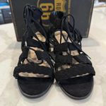 Route 66 Marcia LaceUp Wedge Dress Sandals Womens 7 Black ChunkyHeel WovenStraps Photo 3