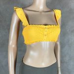 California Waves Yellow Smocked Ruffle Bikini Top NWT SMALL Photo 5
