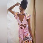 Anthropologie  Pink V Neck Ruffle Midi Dress M Photo 5