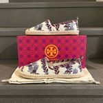 Tory Burch ⚡️ Grosgrain Whipstitch Floral Imperial Garnet Espadrilles Flat,Sz 7,NIB Photo 7