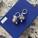 Vera Bradley  retired silvertone drop Blue & white round clay Earrings Photo 4